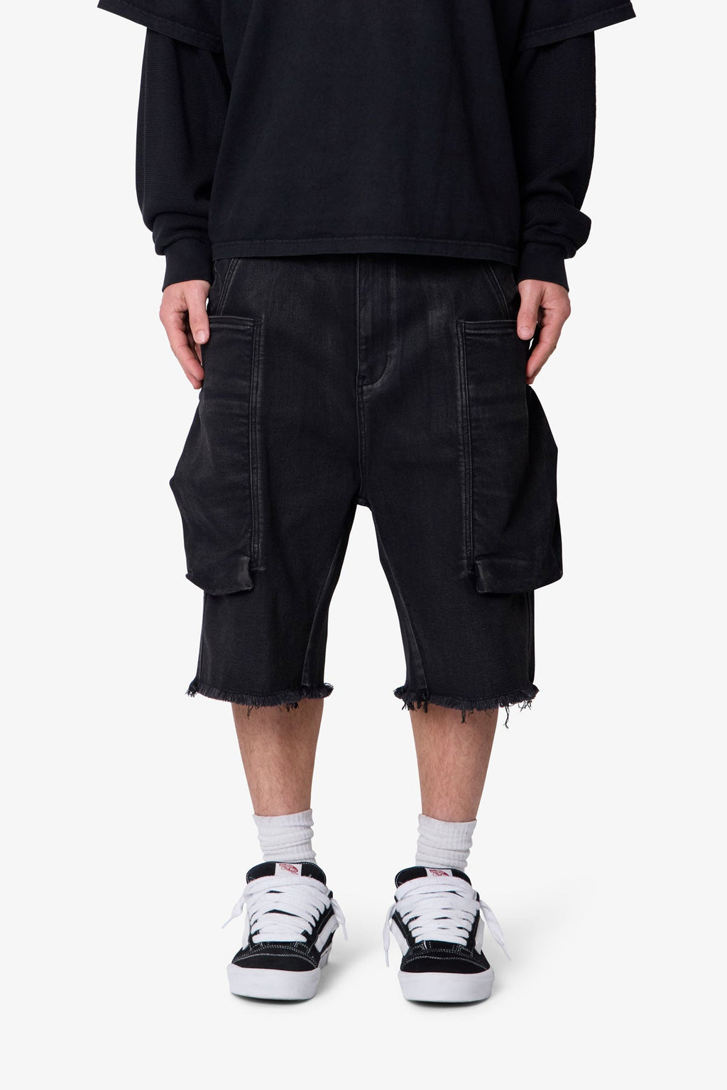 Baggy Waxed Cargo Shorts - Black