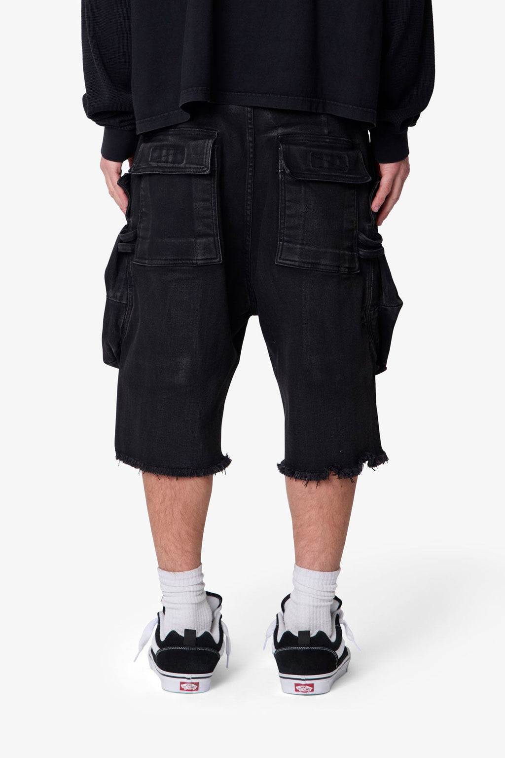 Baggy Waxed Cargo Shorts - Black