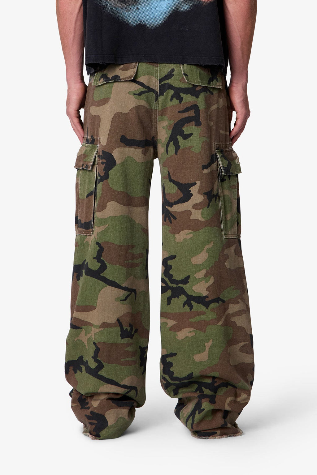 Distressed Camo Cargo Pants - Camo