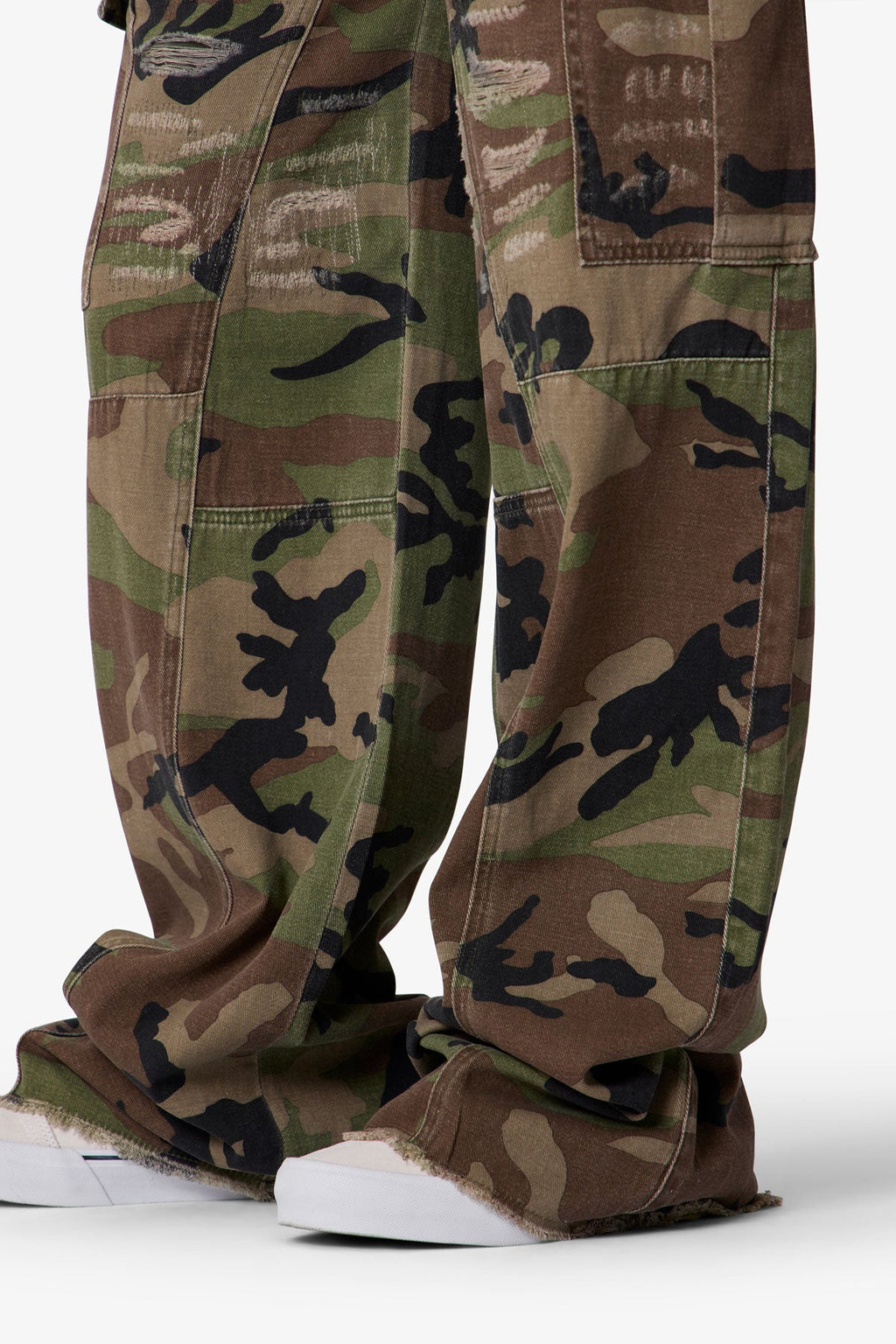 Distressed Camo Cargo Pants - Camo