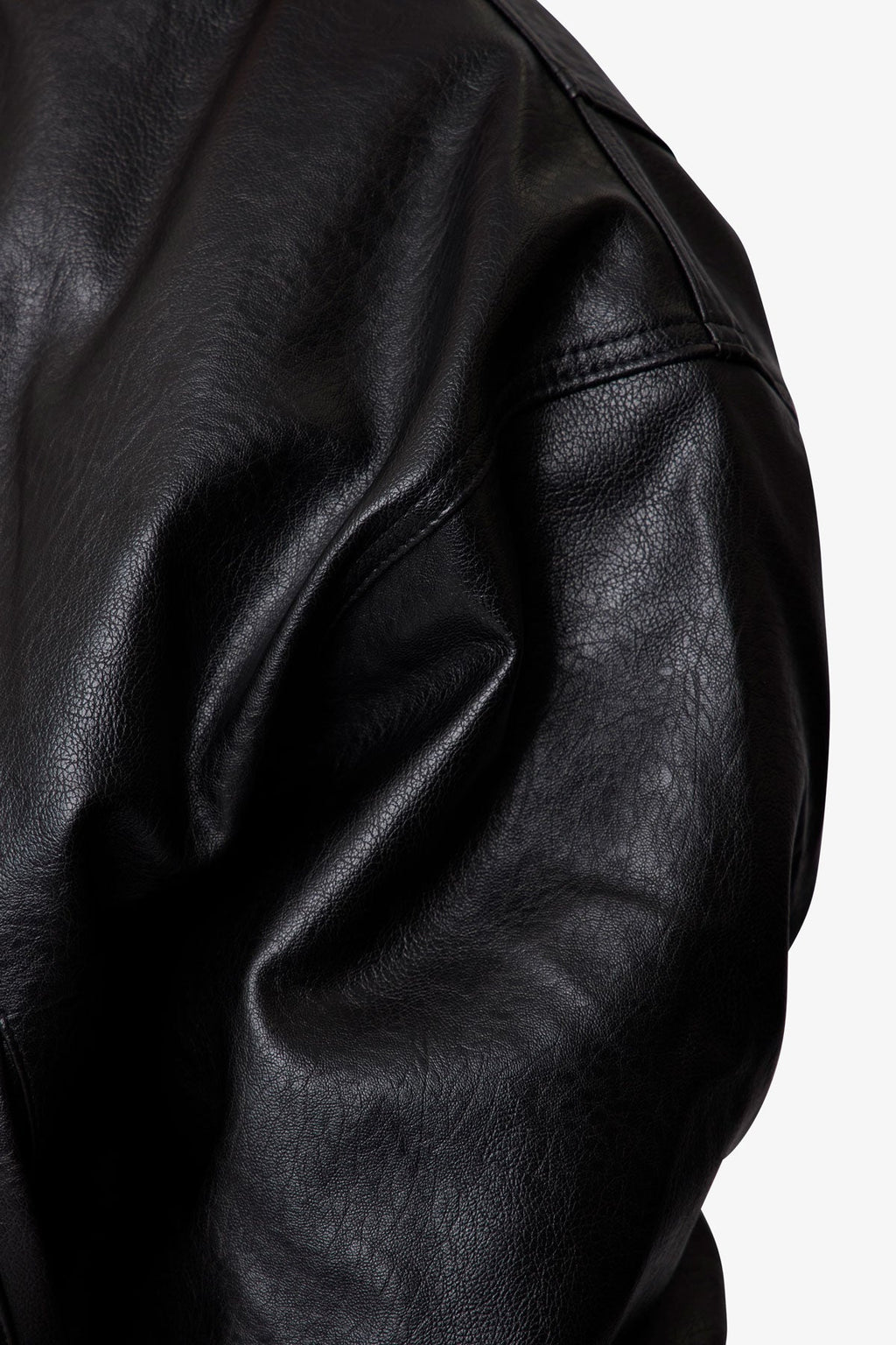 Leather Oversized Bomber Jacket - Black