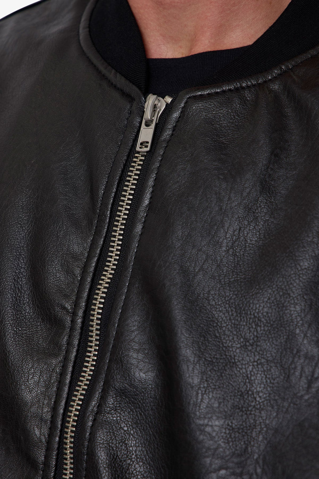Leather Oversized Bomber Jacket - Black