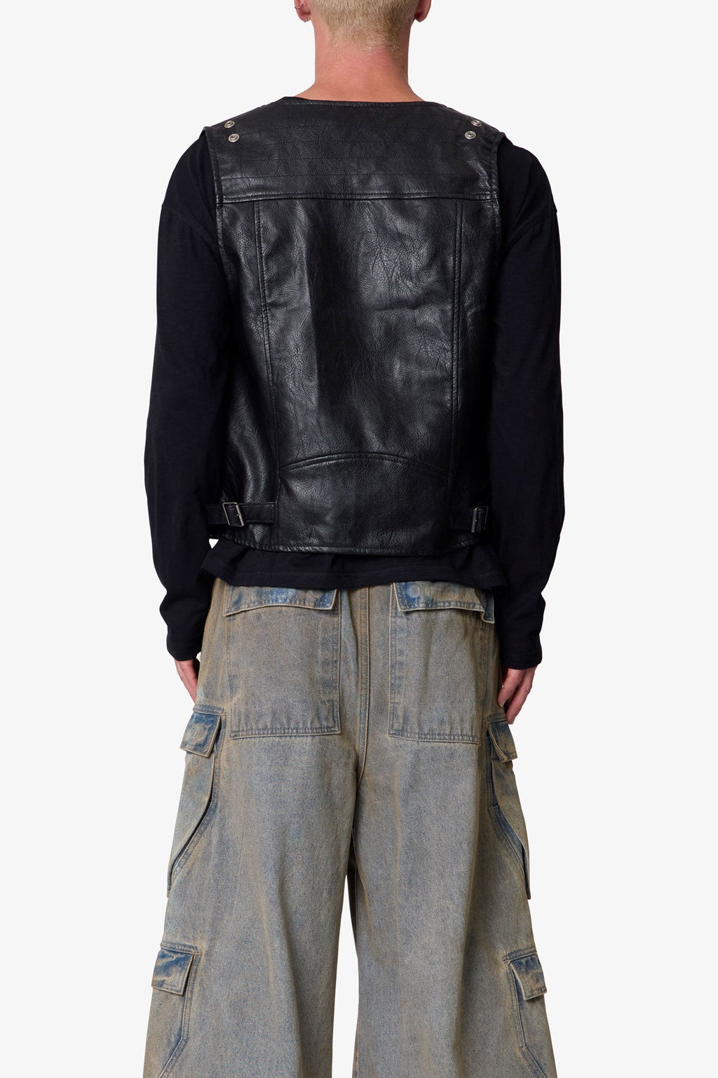 Leather Zipper Vest - Black