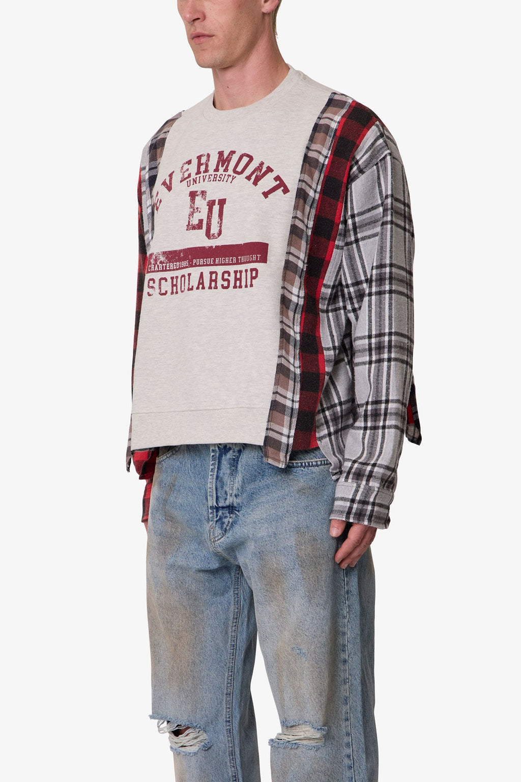 Mixed Flannel Crewneck Sweater - Multi