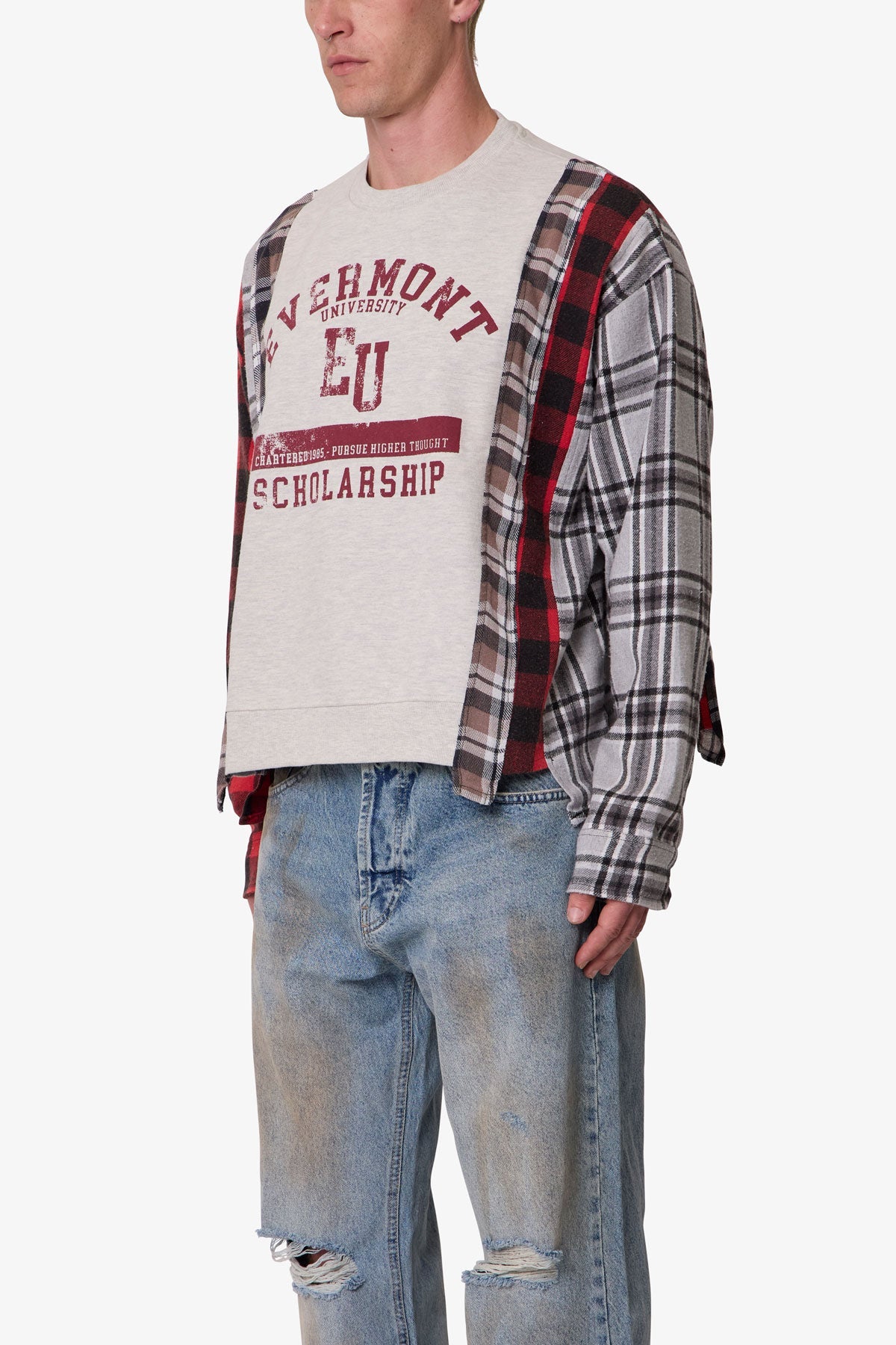 Mixed Flannel Crewneck Sweater - Multi