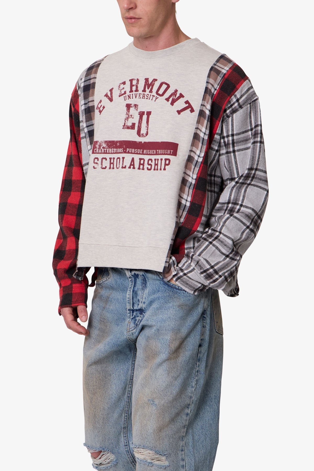 Mixed Flannel Crewneck Sweater - Multi