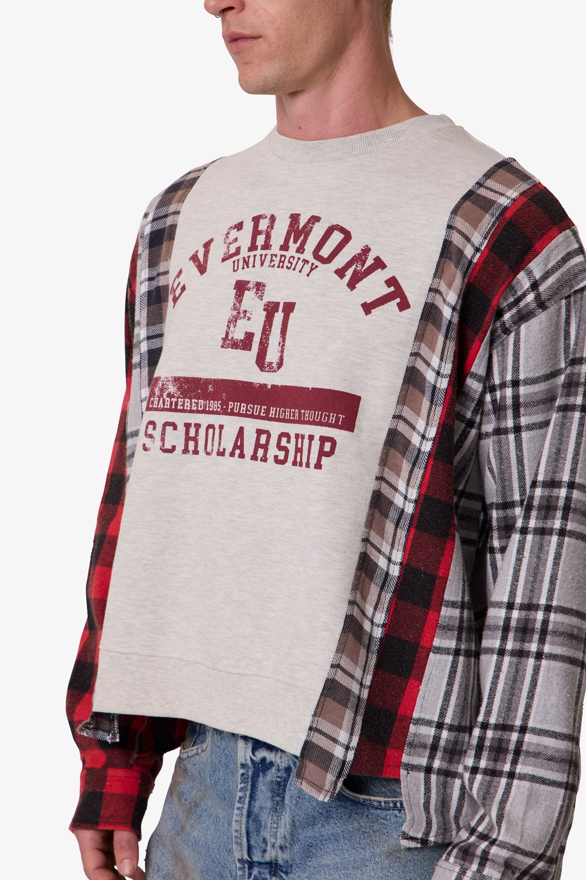 Mixed Flannel Crewneck Sweater - Multi