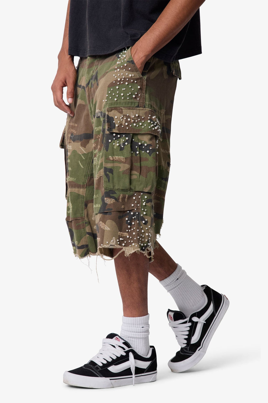 Pearled Cargo Shorts - Camo