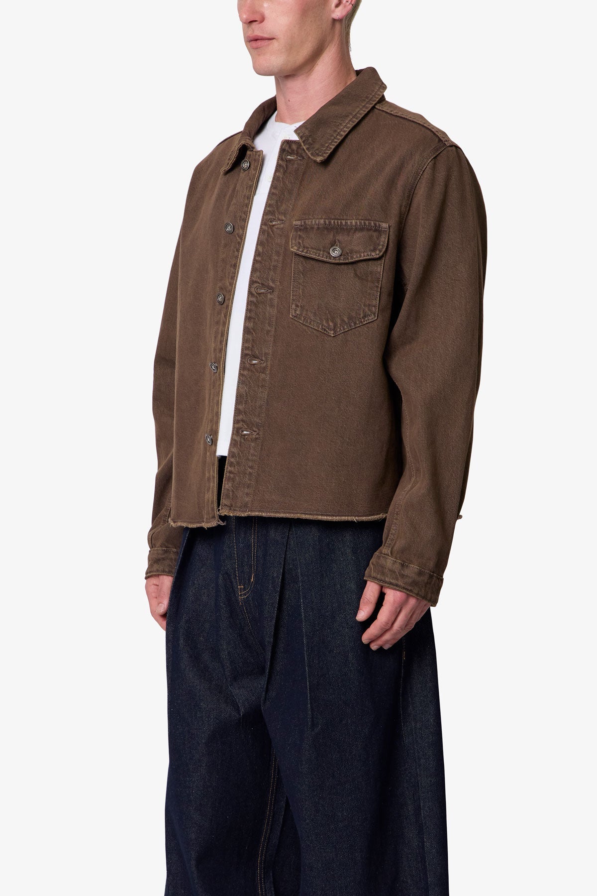 Raw Hem Denim Jacket - Washed Brown