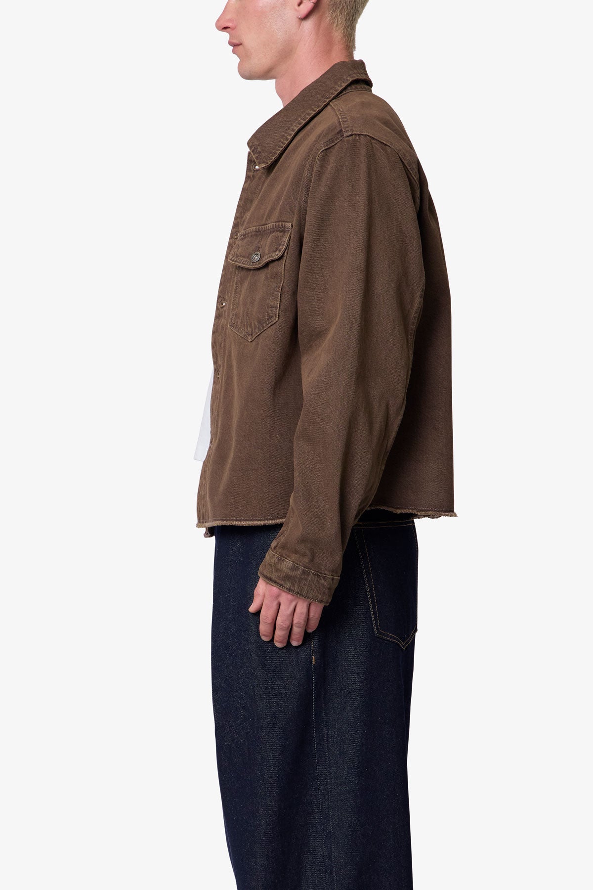 Raw Hem Denim Jacket - Washed Brown