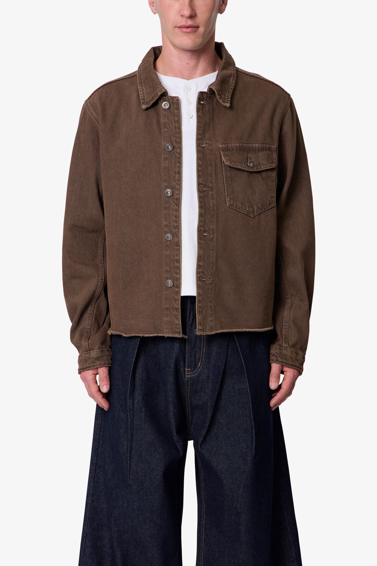 Raw Hem Denim Jacket - Washed Brown