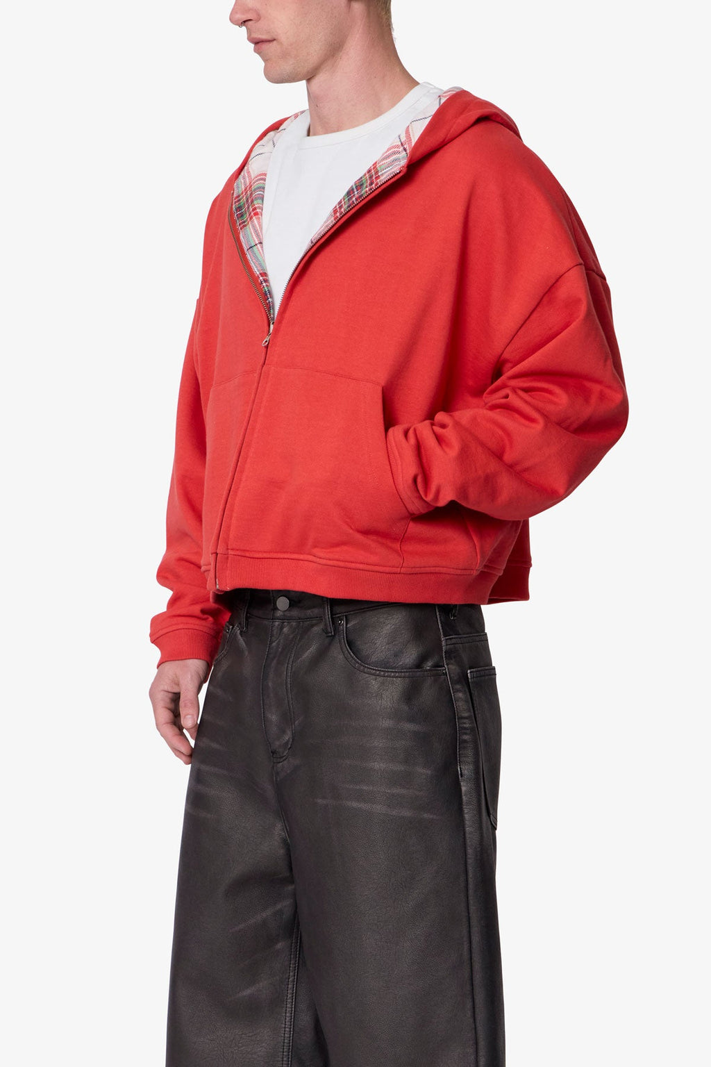Reversible Flannel Zip Up Hoodie - Red