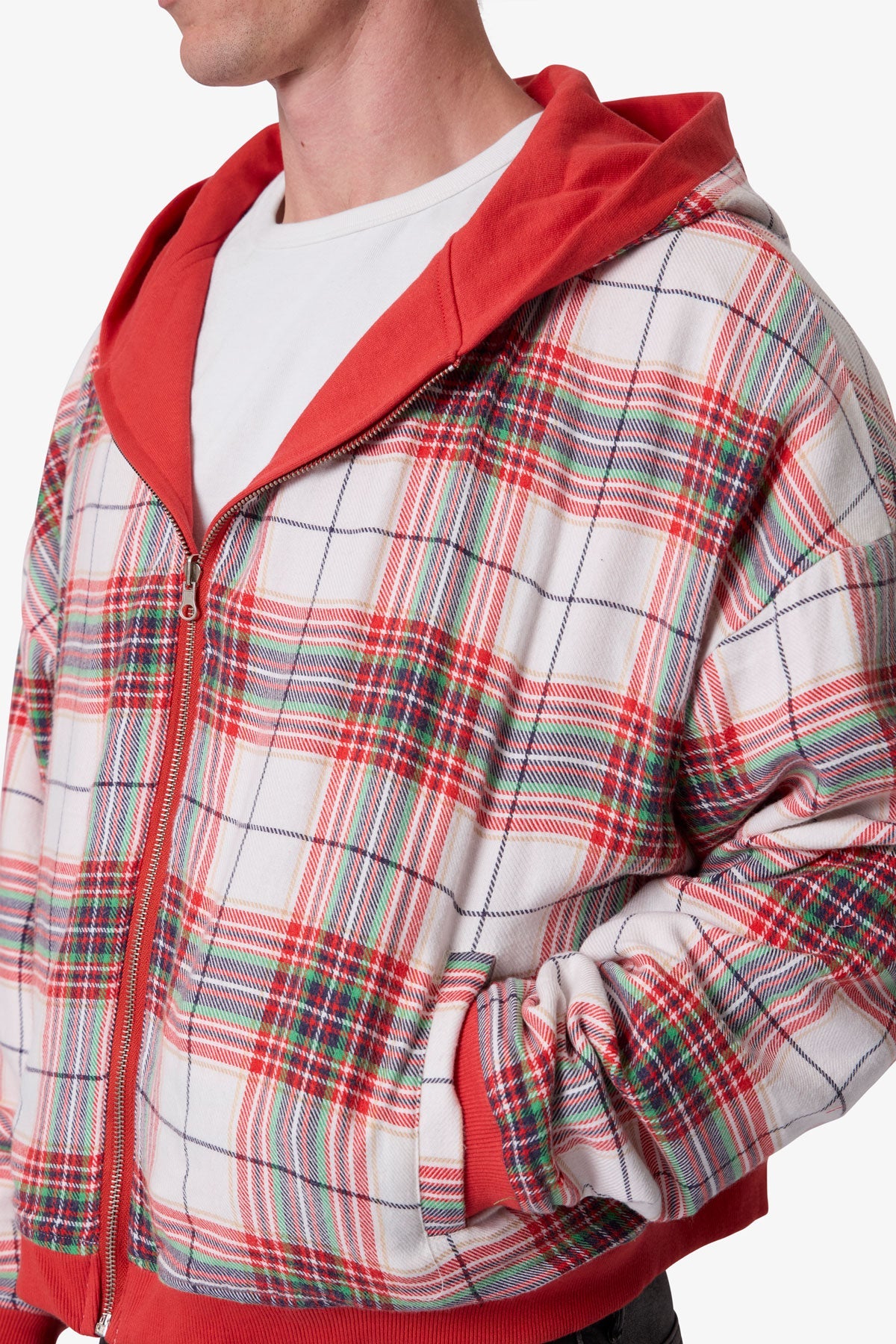 Reversible Flannel Zip Up Hoodie - Red