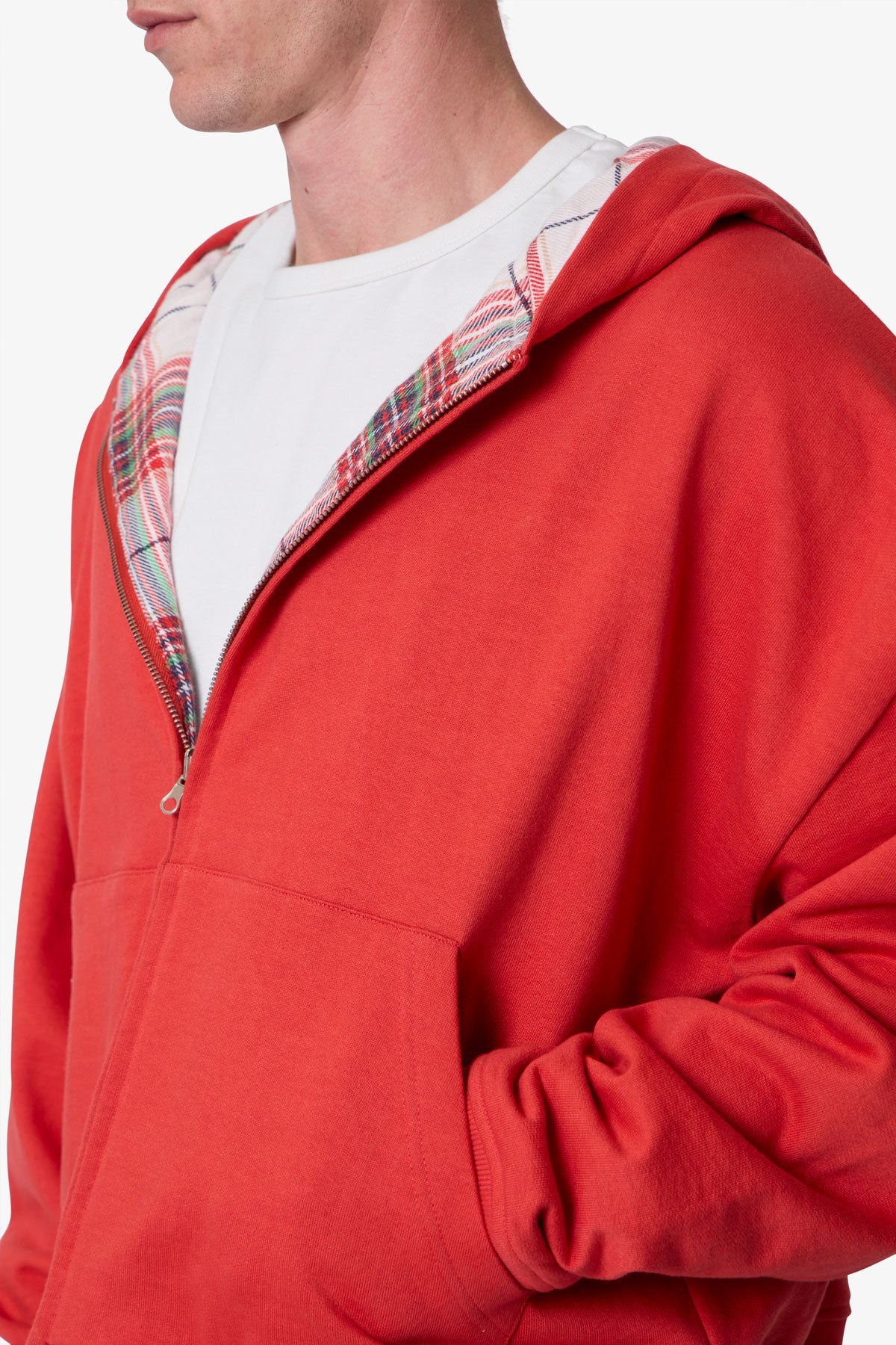 Reversible Flannel Zip Up Hoodie - Red
