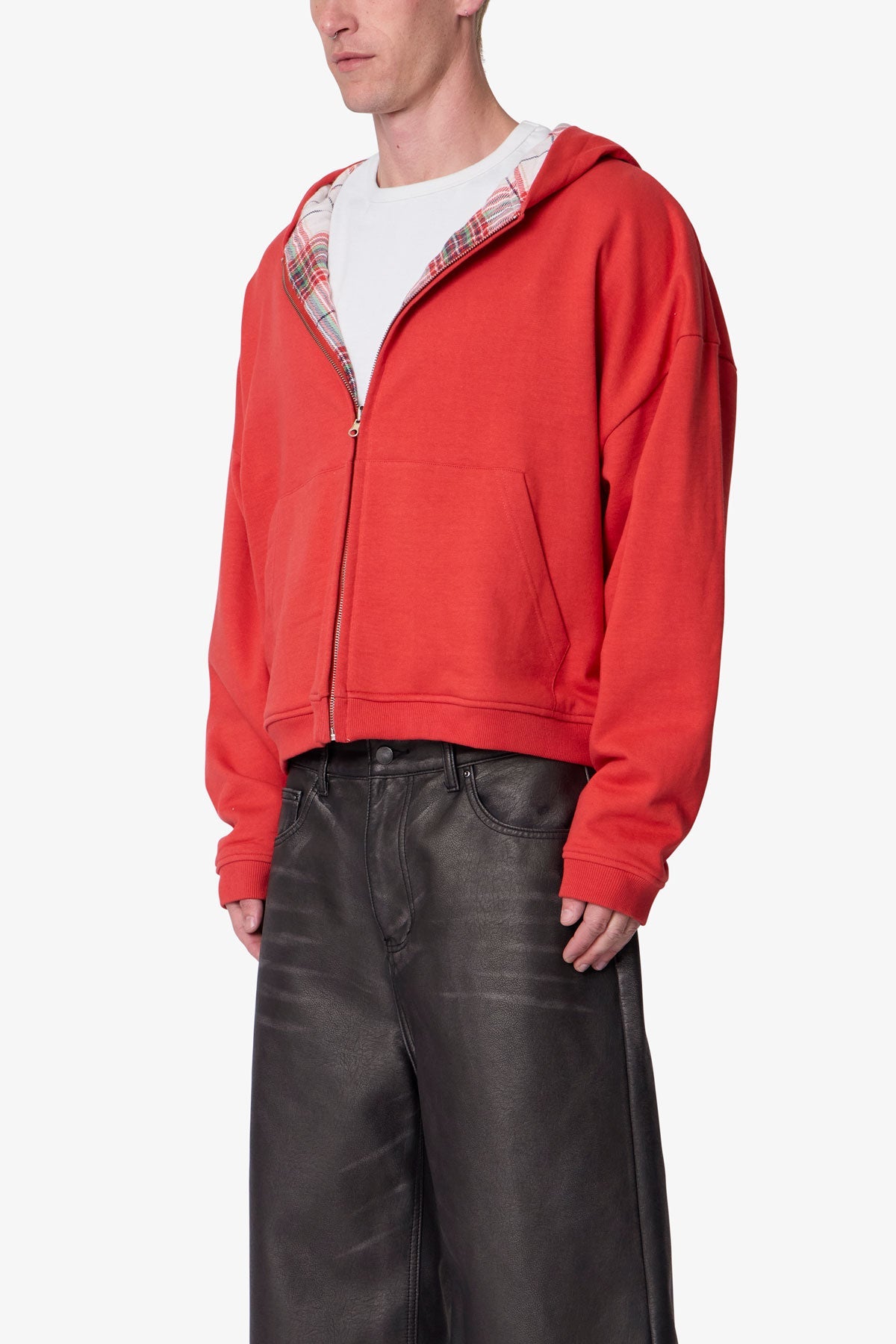 Reversible Flannel Zip Up Hoodie - Red
