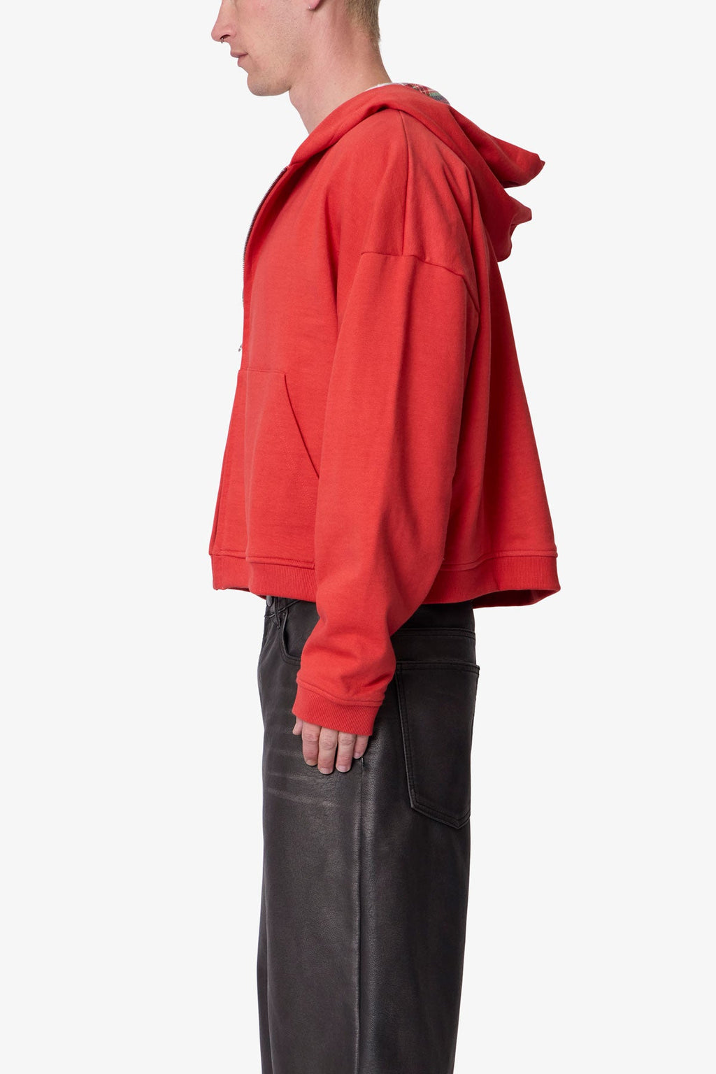 Reversible Flannel Zip Up Hoodie - Red