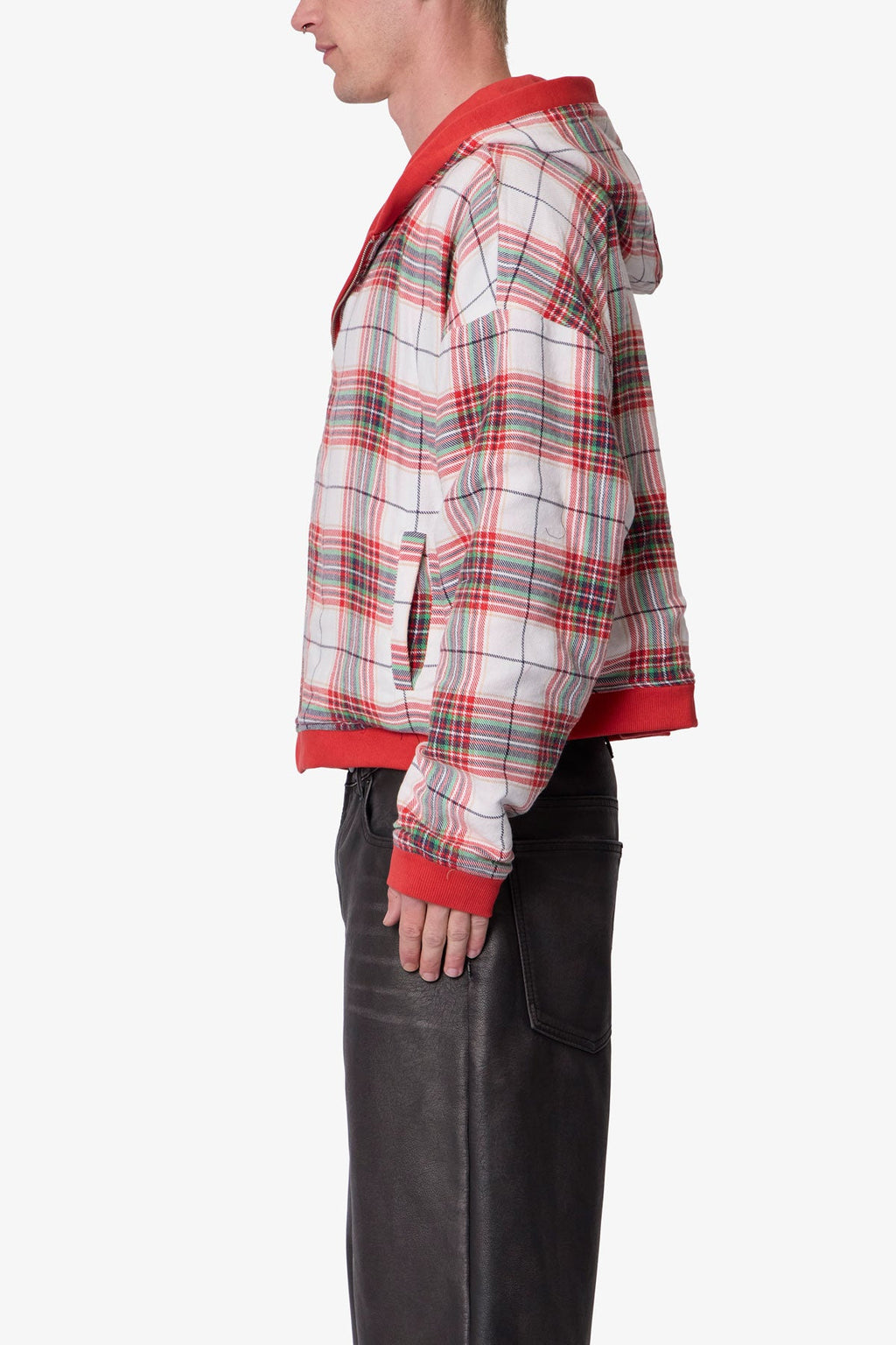 Reversible Flannel Zip Up Hoodie - Red