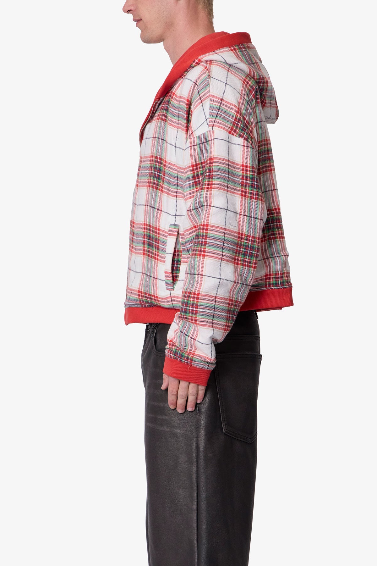 Reversible Flannel Zip Up Hoodie - Red