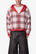 Reversible Flannel Zip Up Hoodie - Red