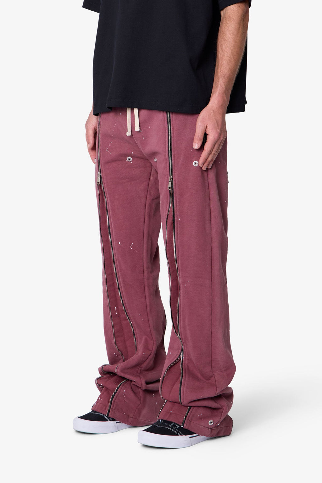 Rivet Zipper Flare Sweatpants - Red
