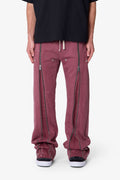 Rivet Zipper Flare Sweatpants - Red