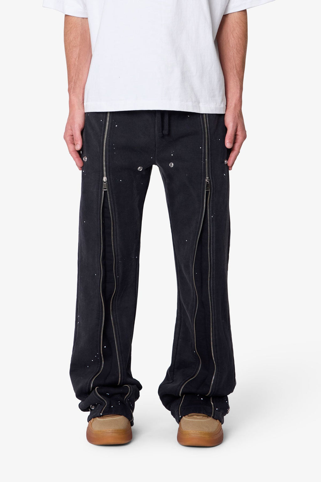 Rivet Zipper Flare Sweatpants - Washed Black