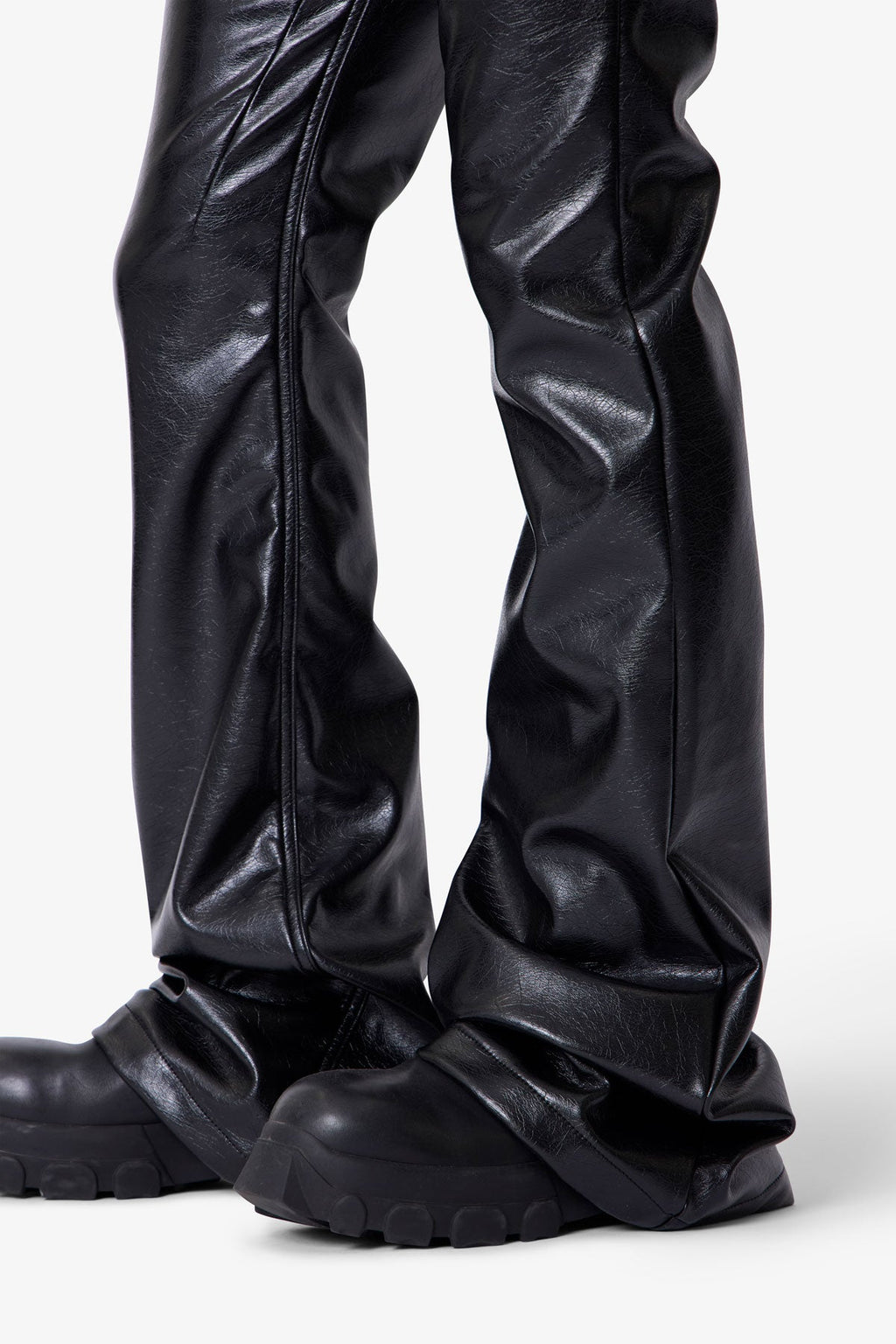 Super Stacked Leather Pants - Black