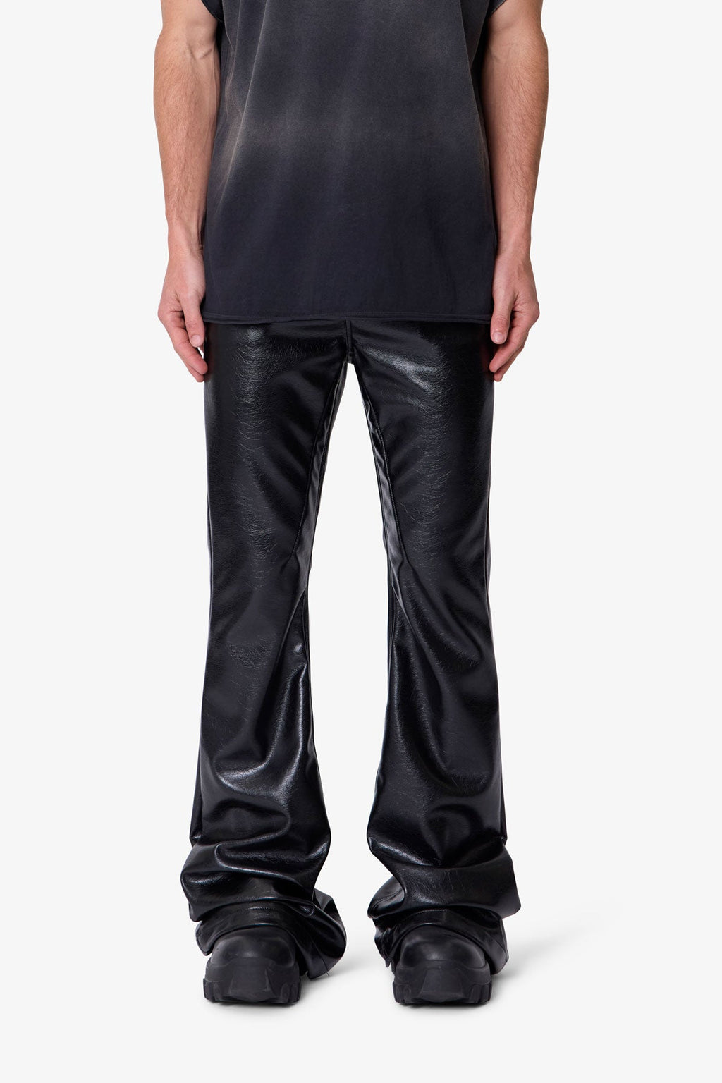 Super Stacked Leather Pants - Black