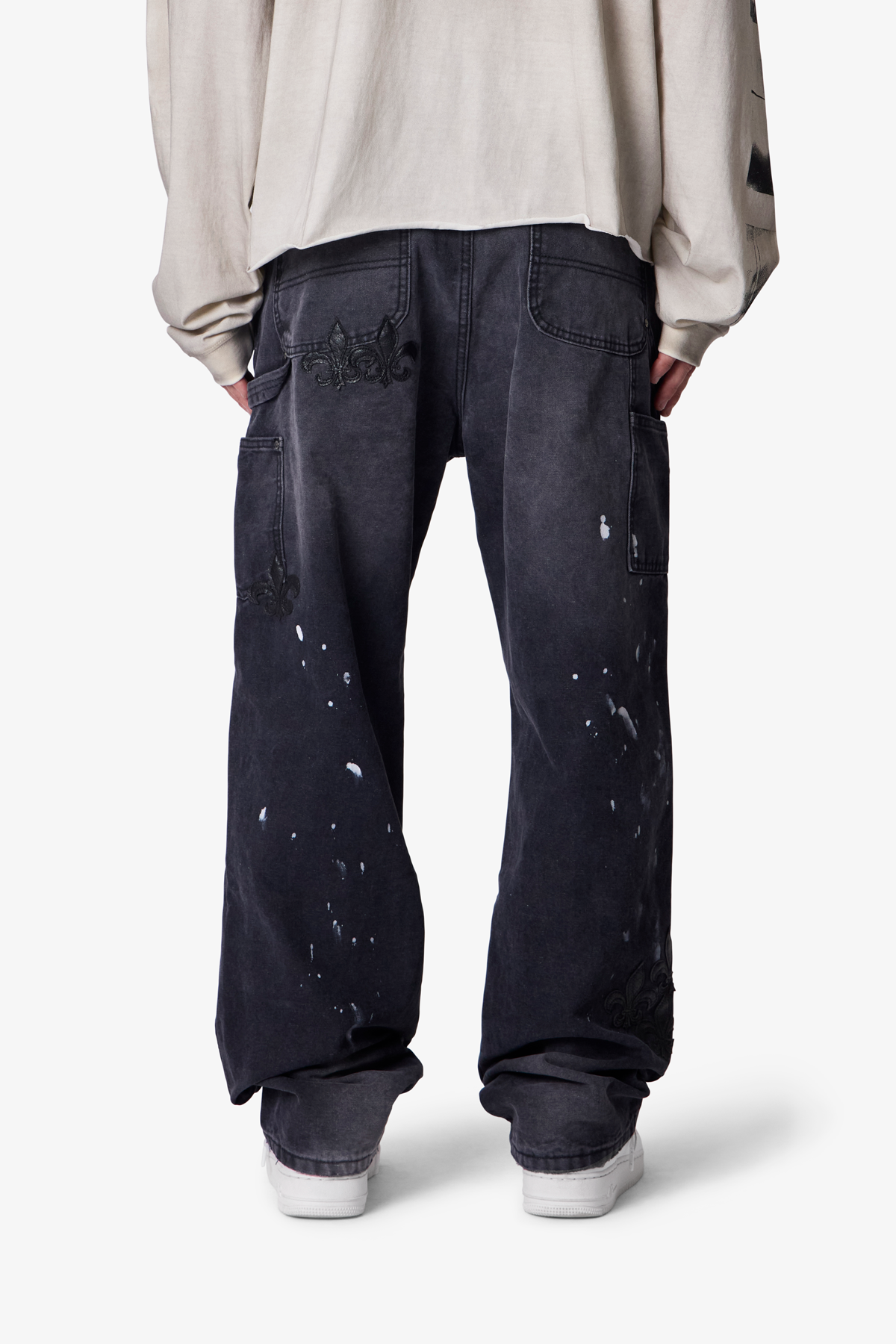 Torn Fleur Double Knee Pants - Washed Black