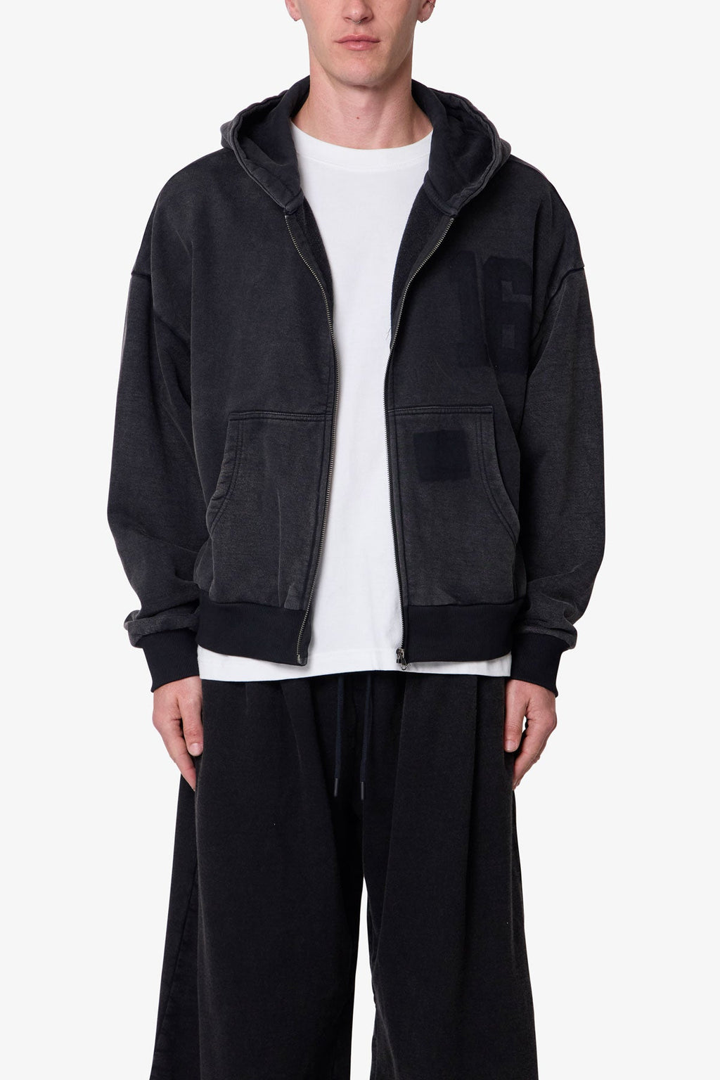 Vintage Back Yoke Zip Up Hoodie - Washed Black