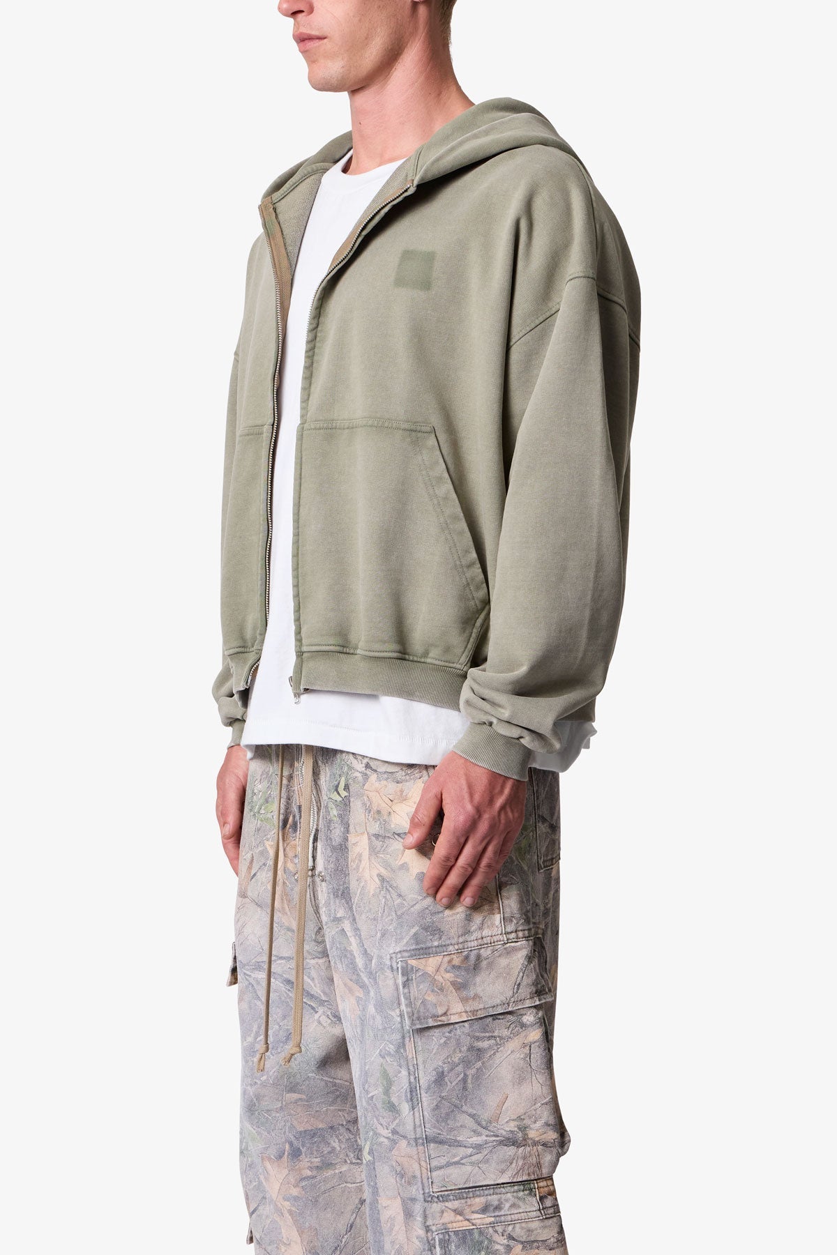 Vintage Washed Zip Up Hoodie - Olive