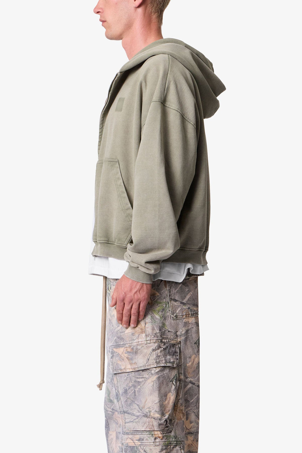 Vintage Washed Zip Up Hoodie - Olive