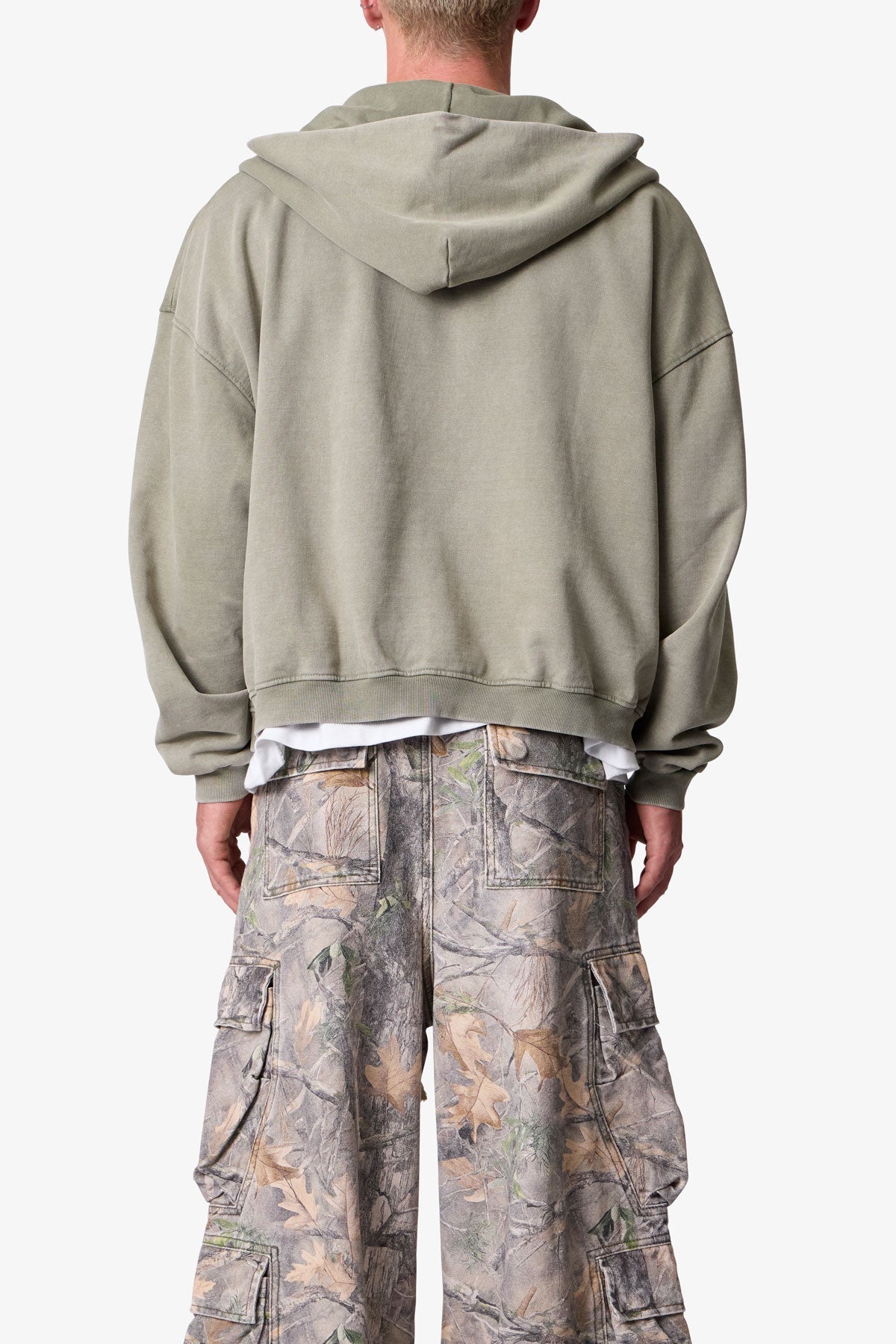 Vintage Washed Zip Up Hoodie - Olive