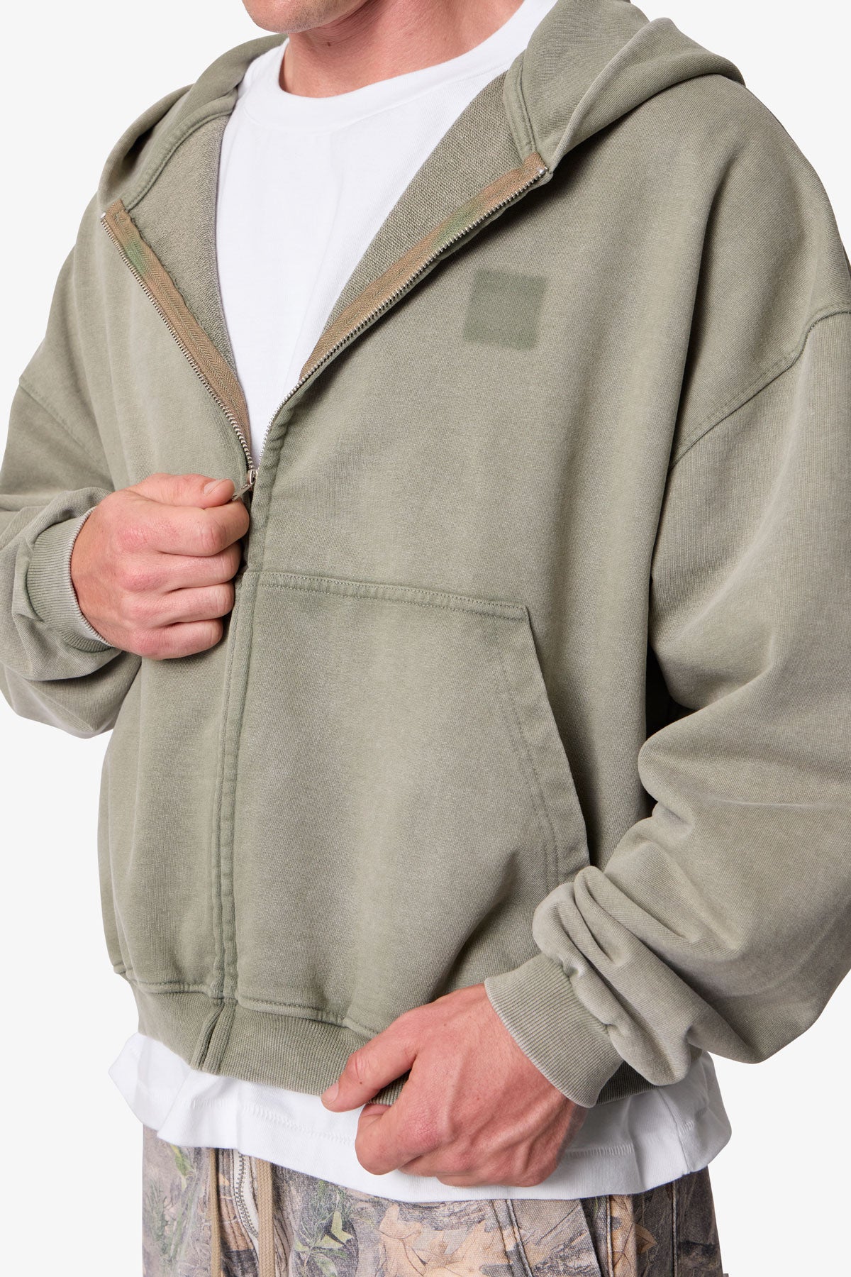 Vintage Washed Zip Up Hoodie - Olive