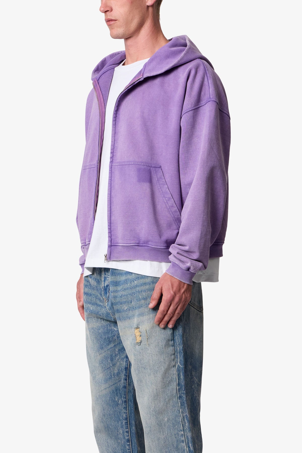 Vintage Washed Zip Up Hoodie - Purple