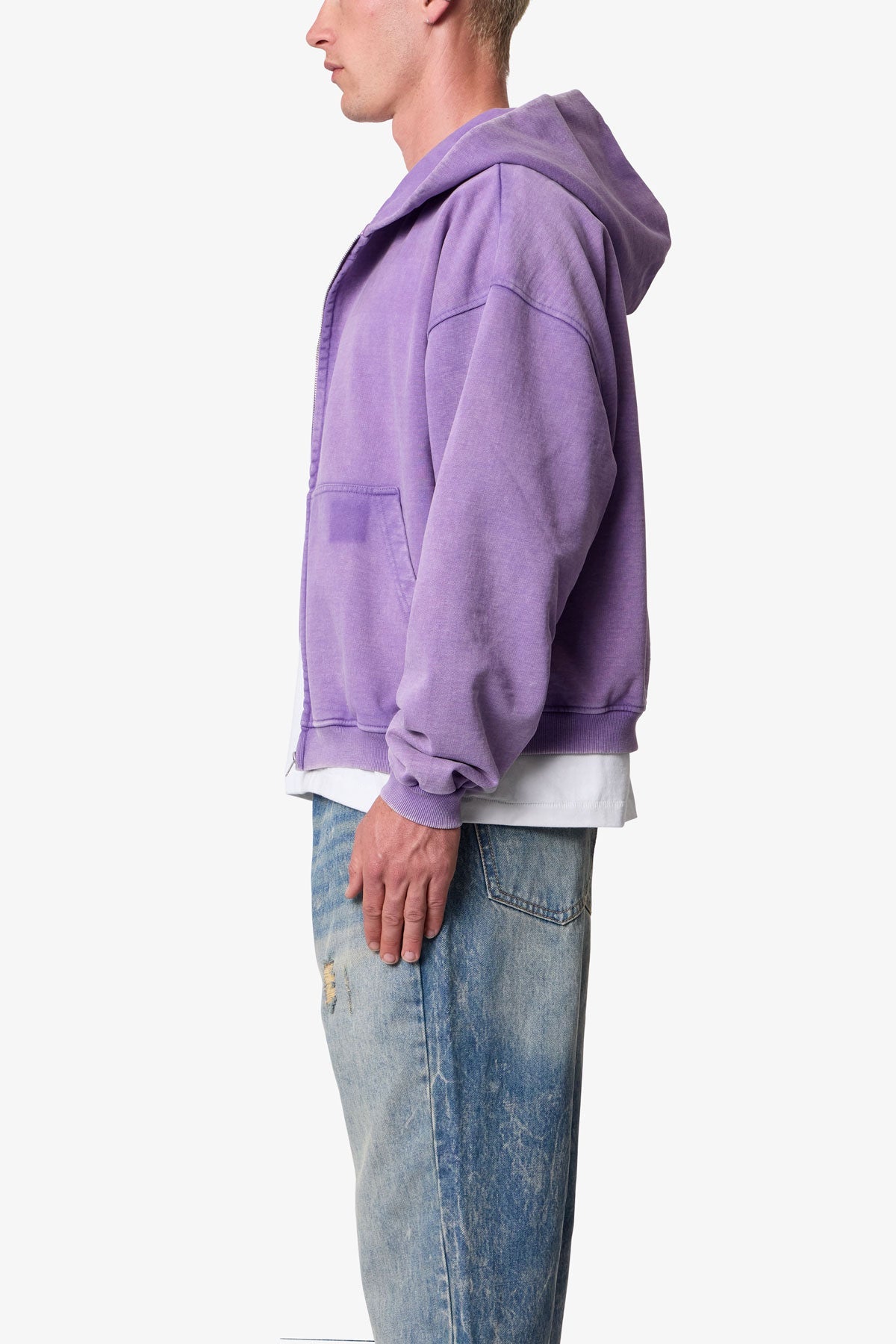 Vintage Washed Zip Up Hoodie - Purple