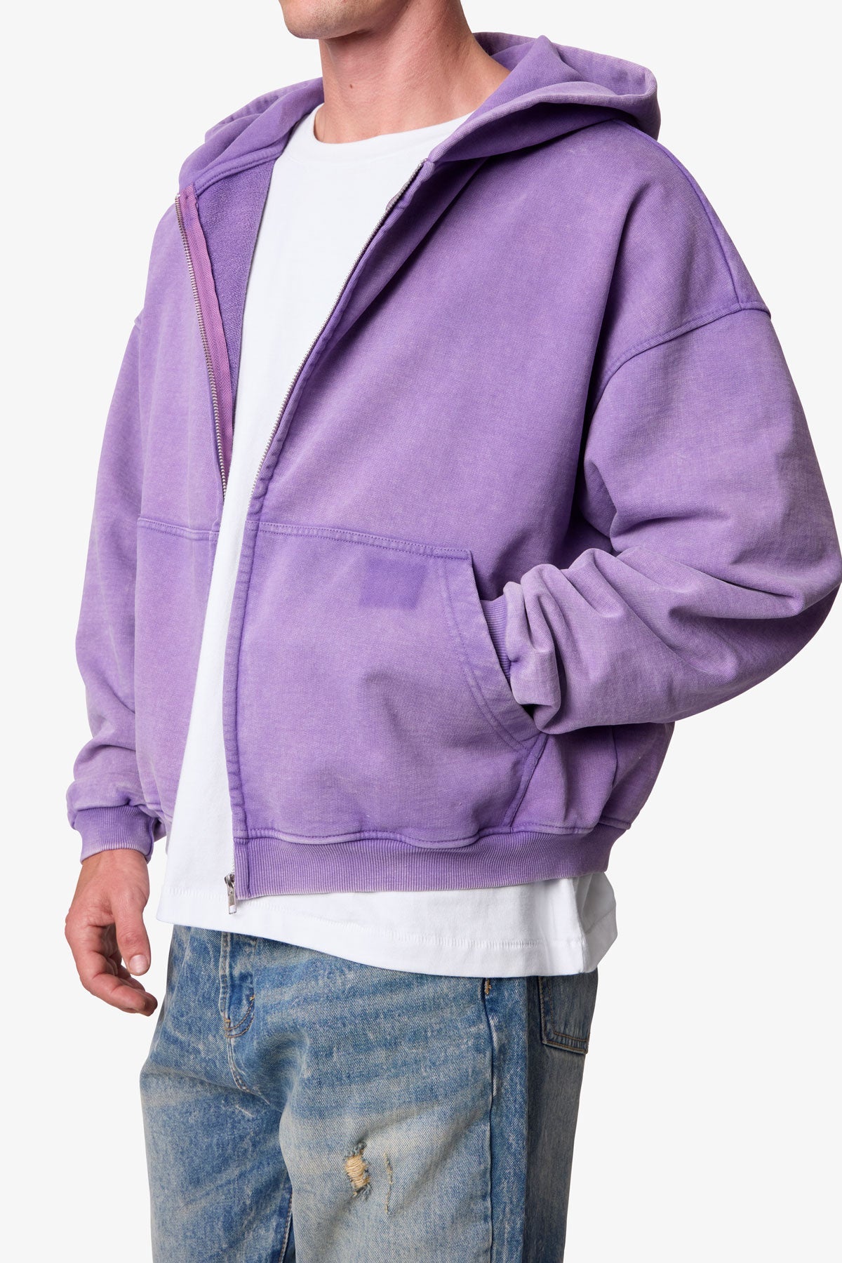 Vintage Washed Zip Up Hoodie - Purple