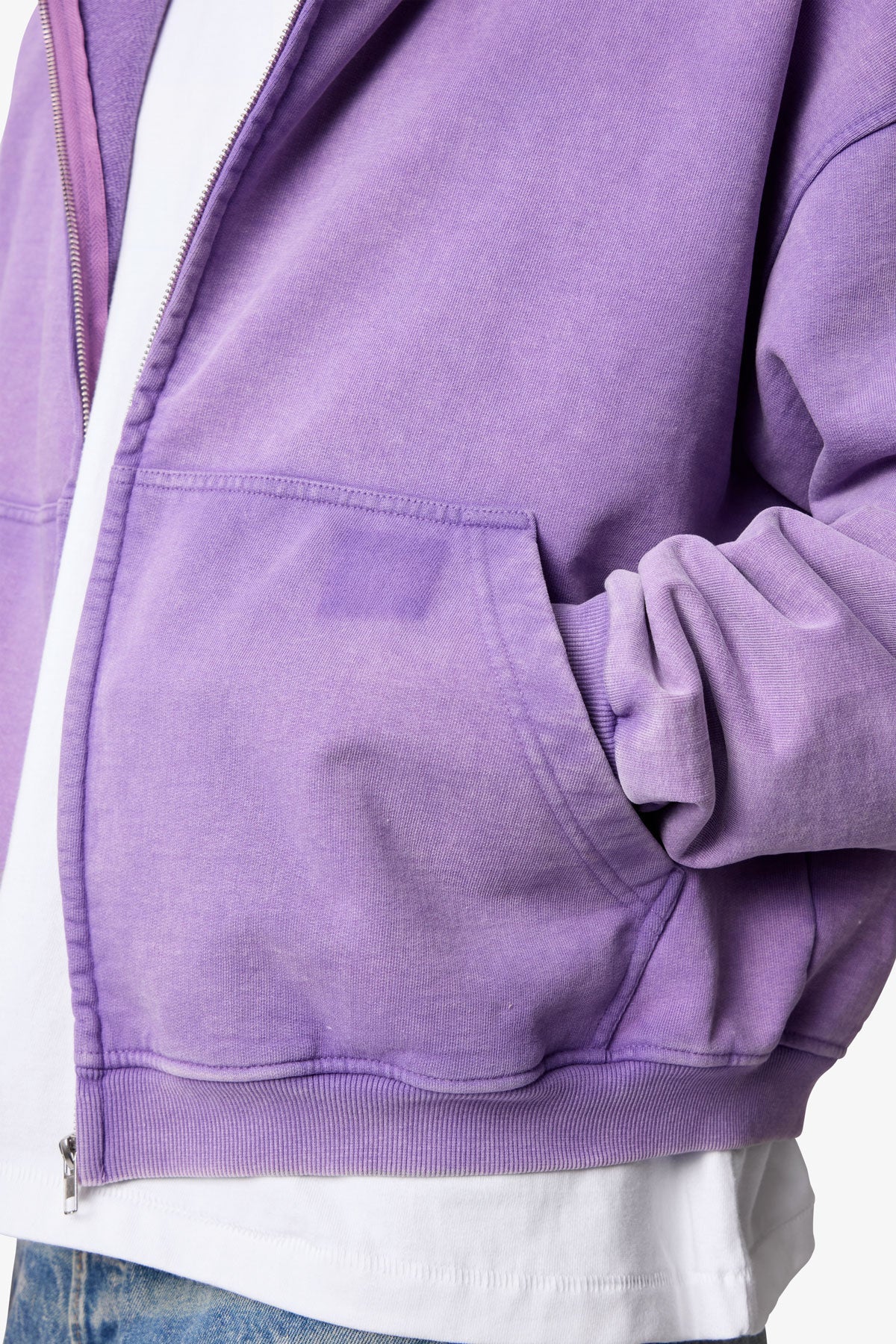 Vintage Washed Zip Up Hoodie - Purple